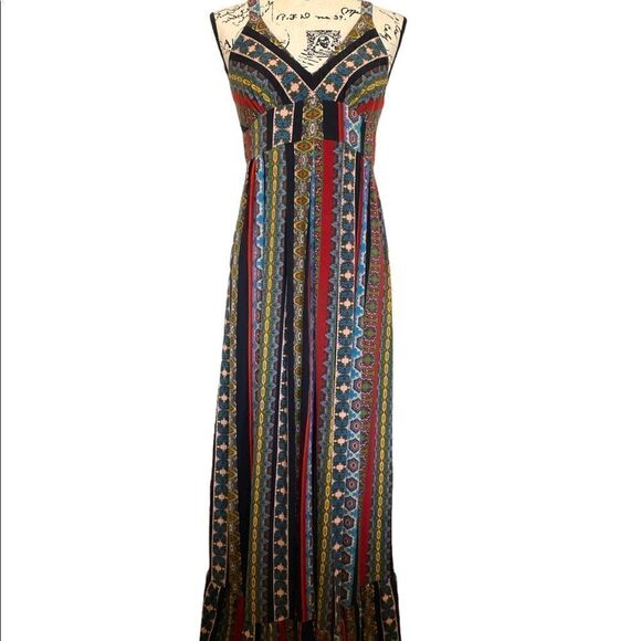 T Tahari Black Sleeveless Tile Stripe Maxi Dress Size M - Picture 2 of 12